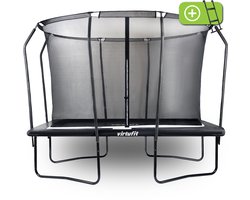 VirtuFit Rechthoekige Trampoline met Veiligheidsnet - 213 x 305 cm - Incl. Beschermrand en Gratis Trapje - Extra Veilig - Water- en UV-bestendig - Max. 150 kg - Voor Kinderen en Volwassenen - Zwart