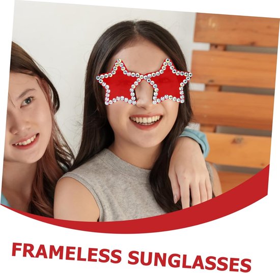 Frameloze Zonnebril - Modieuze Bril Ster - Feestelijk Accessoire - Bling Versiering - 15 x 14 x 7 cm - Rood — afbeelding 4