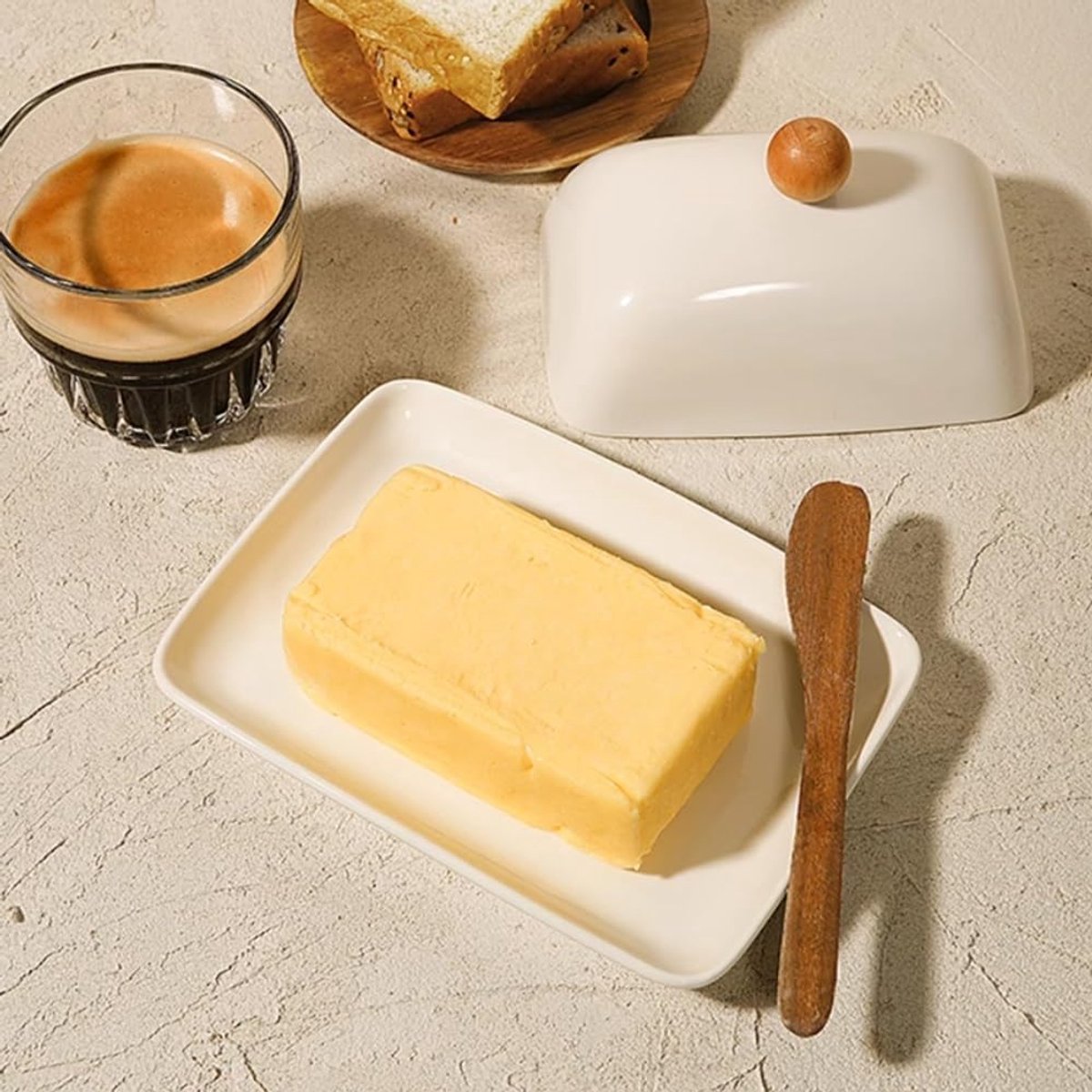 Boter Display - Opslag Bakje - Koelkast Bewaren - Met Deksel - 13cm Lengte - Melkwit
