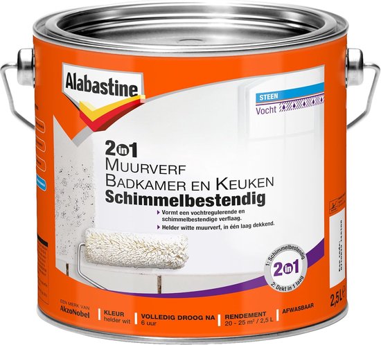 Muurverf Badkamer Keuken - Schimmelwerende Verf - Vochtige Ruimtes - In 1 Laag Dekkend - 1 Liter 14m2 - Grijs — afbeelding 2