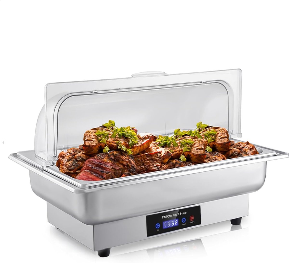 Elektrische Buffetwarmer - Voedselverwarmer Serveerstation - Grote Bijeenkomsten - Temperatuurcontrole Touch - 9 Qt Roestvrij Staal - Zilver