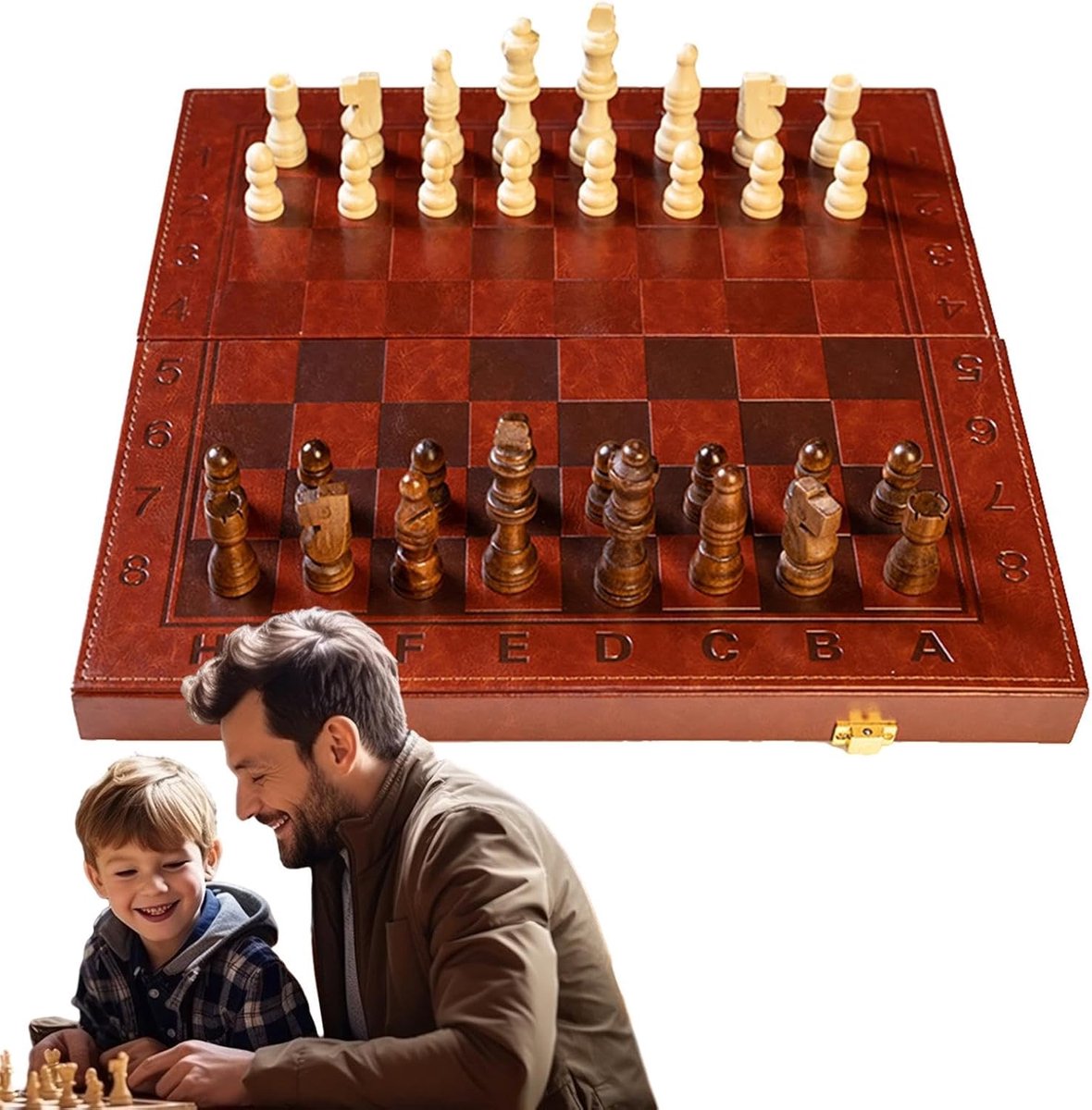 Schaakbordset Hout - Denkspel Set - Thuis en Onderweg - Inklapbaar Met Slot - 34 x 17 x 54 cm
