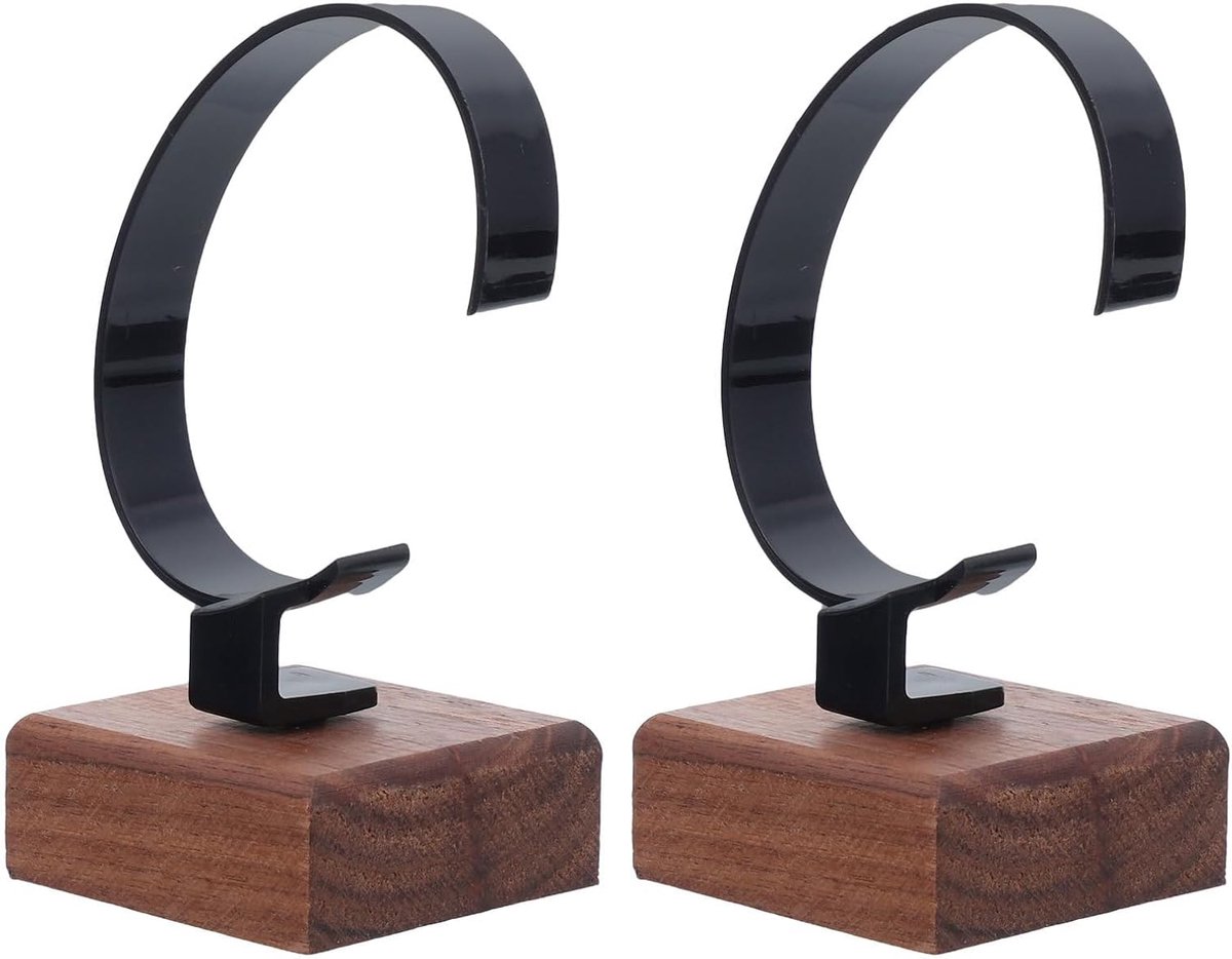Horlogestandaard Set - Armbandhouder Sieraden - Sieraden Presentatie - C-vormig Ontwerp - 10.3cm Hoog - Zwart Walnoot