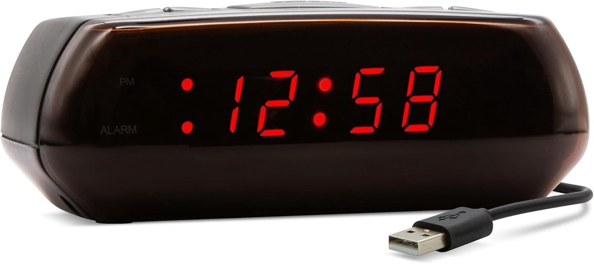 Digitale Wekker - Nachtkastwekker Klok - Wakker Worden - Netvoeding met Backup - 14 x 5 cm - Rood LCD