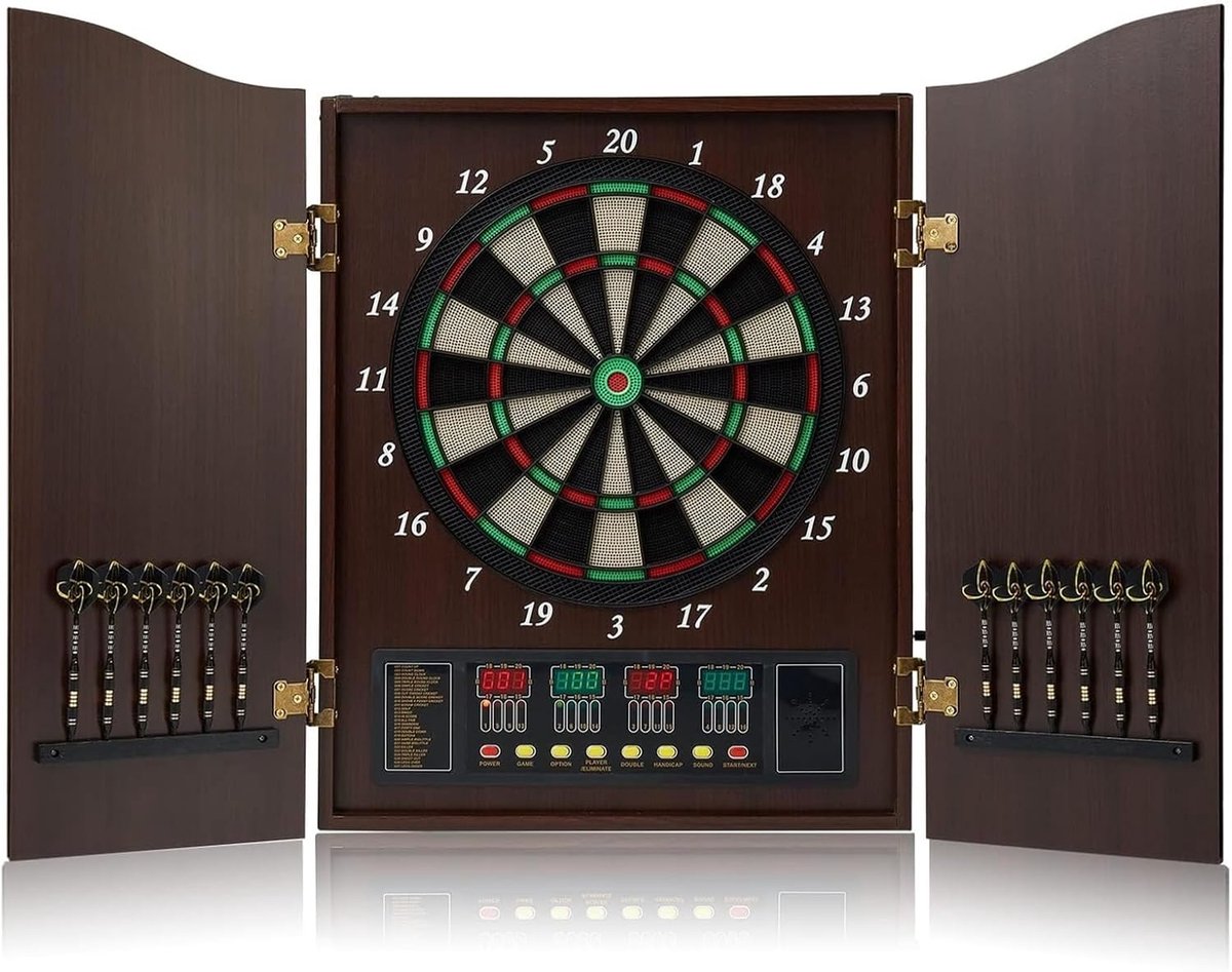 Elektrisch Dartbord - Dartspel Set - Avondje Uit - Automatische Score - 16 Spelers - Bruin