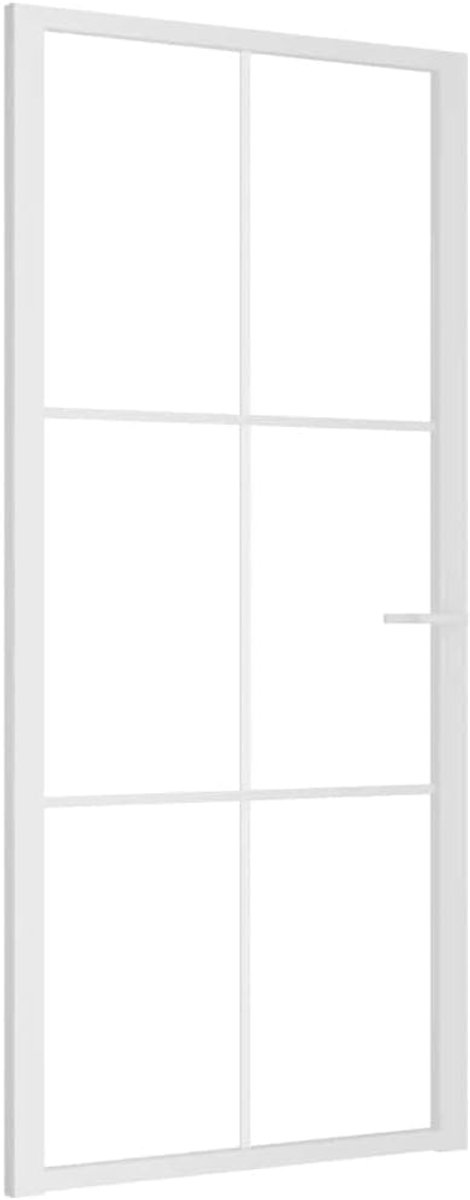 Binnendeur Glas - Deur met Aluminium - Kamer Overgang - Veiligheidsglas - 93x2015 cm - Wit