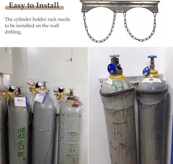 Zuurstofcilinderrek - Gasfleshouder - Veilige Opslag - Verstelbare Ketting - Wandmontage - Staal — afbeelding 2