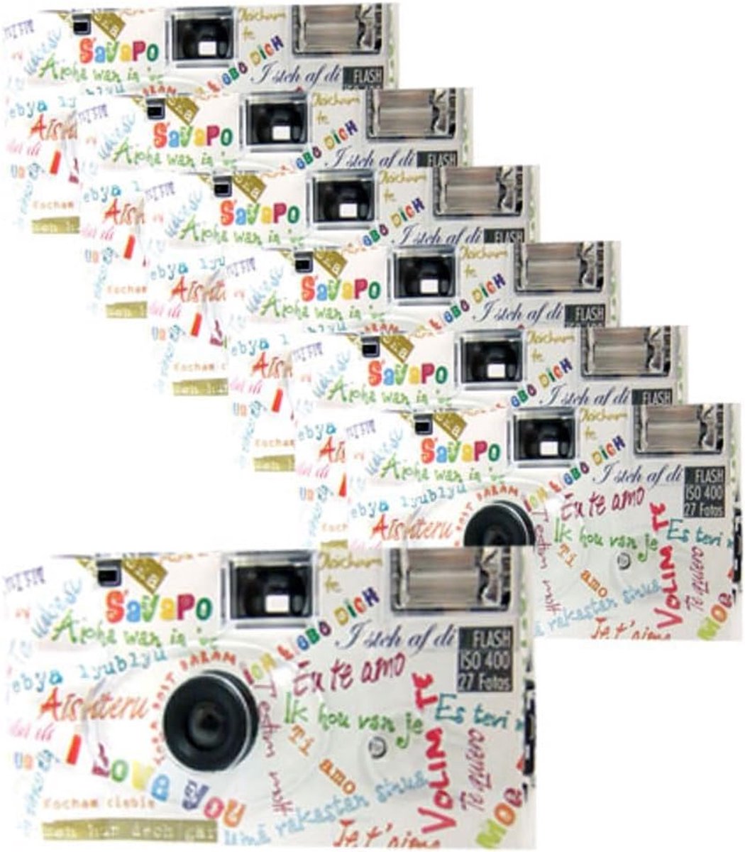 Wegwerpcamera Set - Kleurrijk Fototoestel - Feestjes Vastleggen - Inclusief Film Flits - 7 Pack - Wit