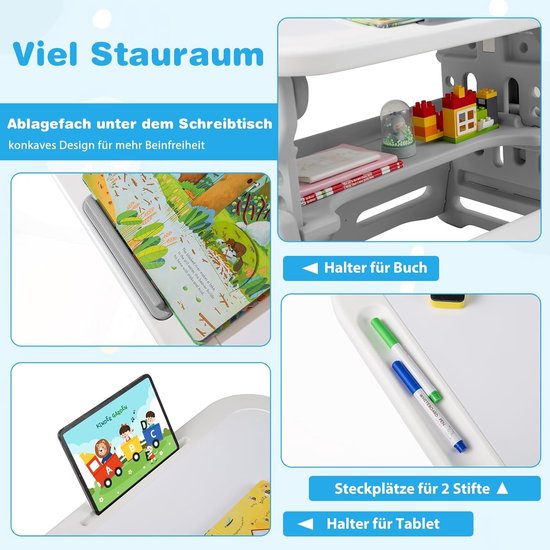 Kindertafel met stoel - Kinderzitgroep activiteitstafel - Creatief spelen knutselen - In hoogte verstelbaar kantelbaar — afbeelding 4