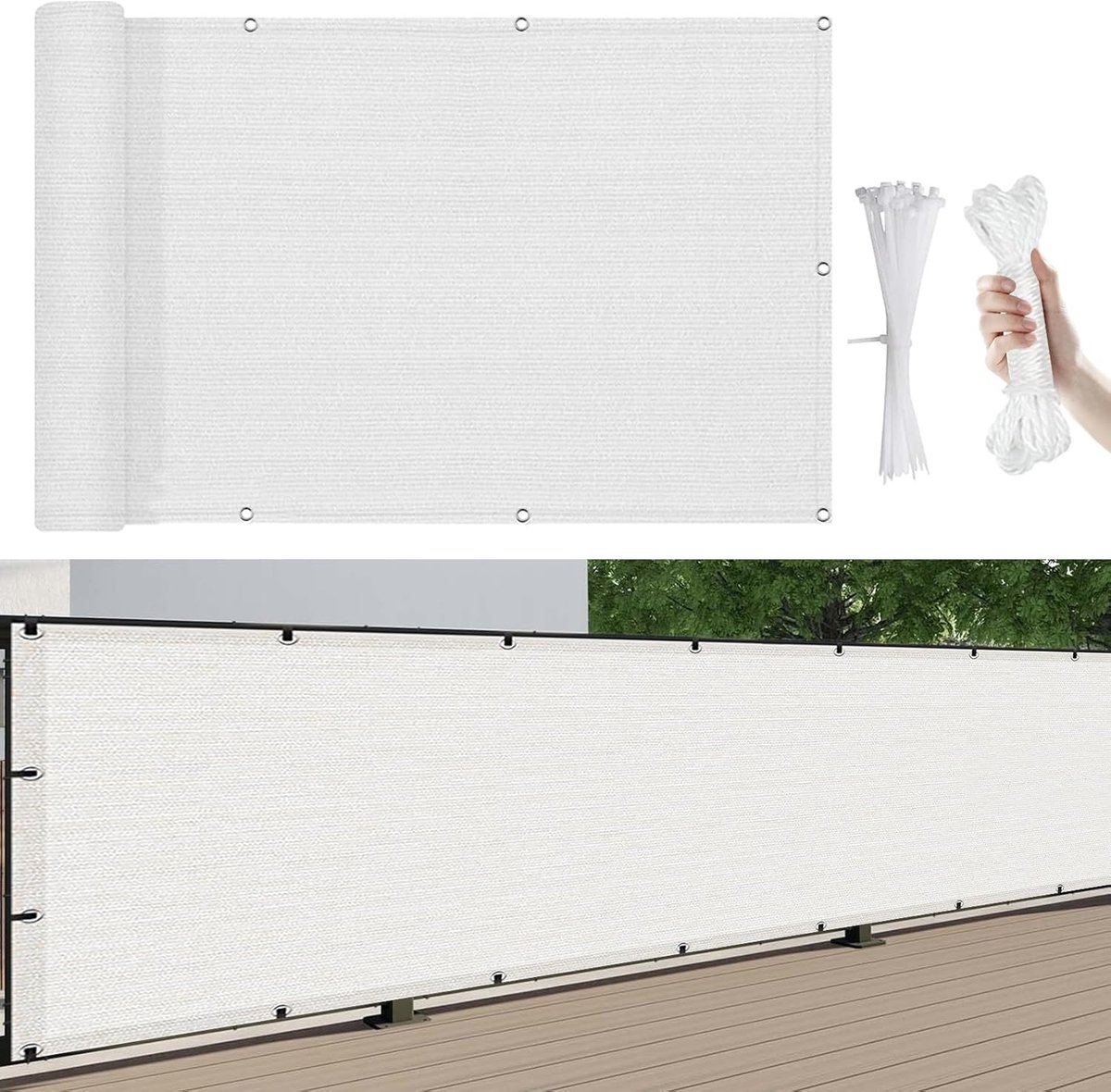Balkonscherm Inkijkbescherming - Privacy Scherm - Buiten Leven - Weerbestendig Onderhoudsvriendelijk - 300 x 90 cm - Wit