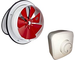 Wandventilator met regelaar – Raamventilator – Badkamer Keuken – Traploze regeling – 160 mm – Rood