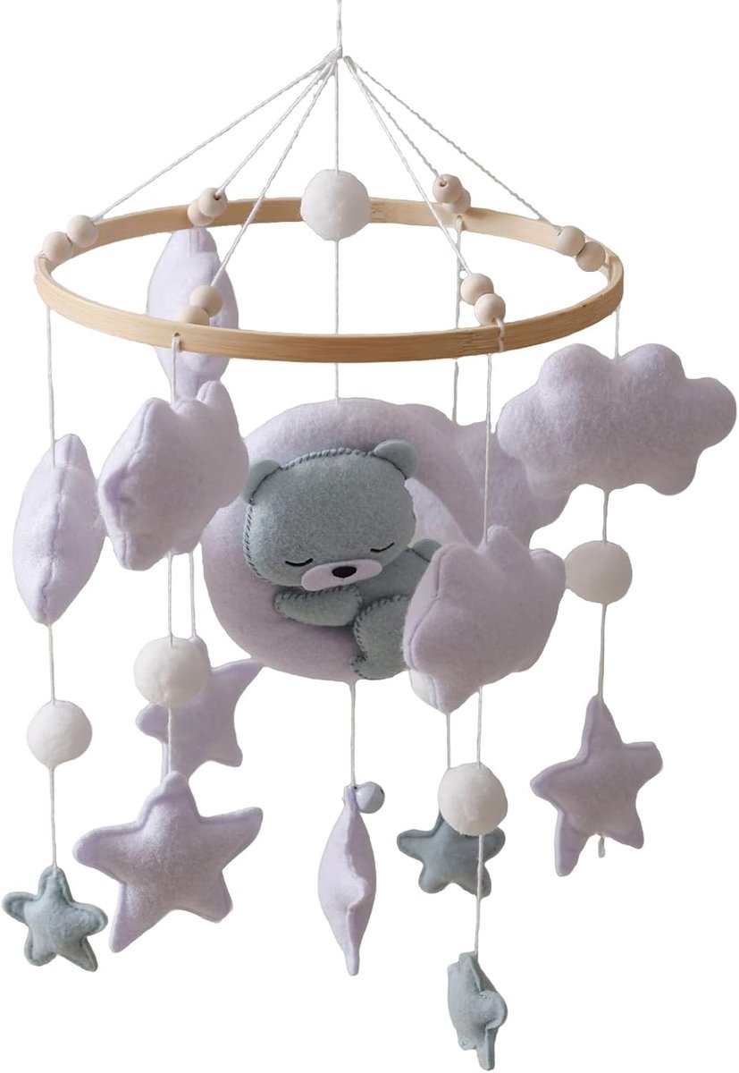 Babymobiel Kinderbed - Wiegdecoratie Babykamer - Baby Entertainment - Vilt en Hout - 45 x 23 x 23 cm