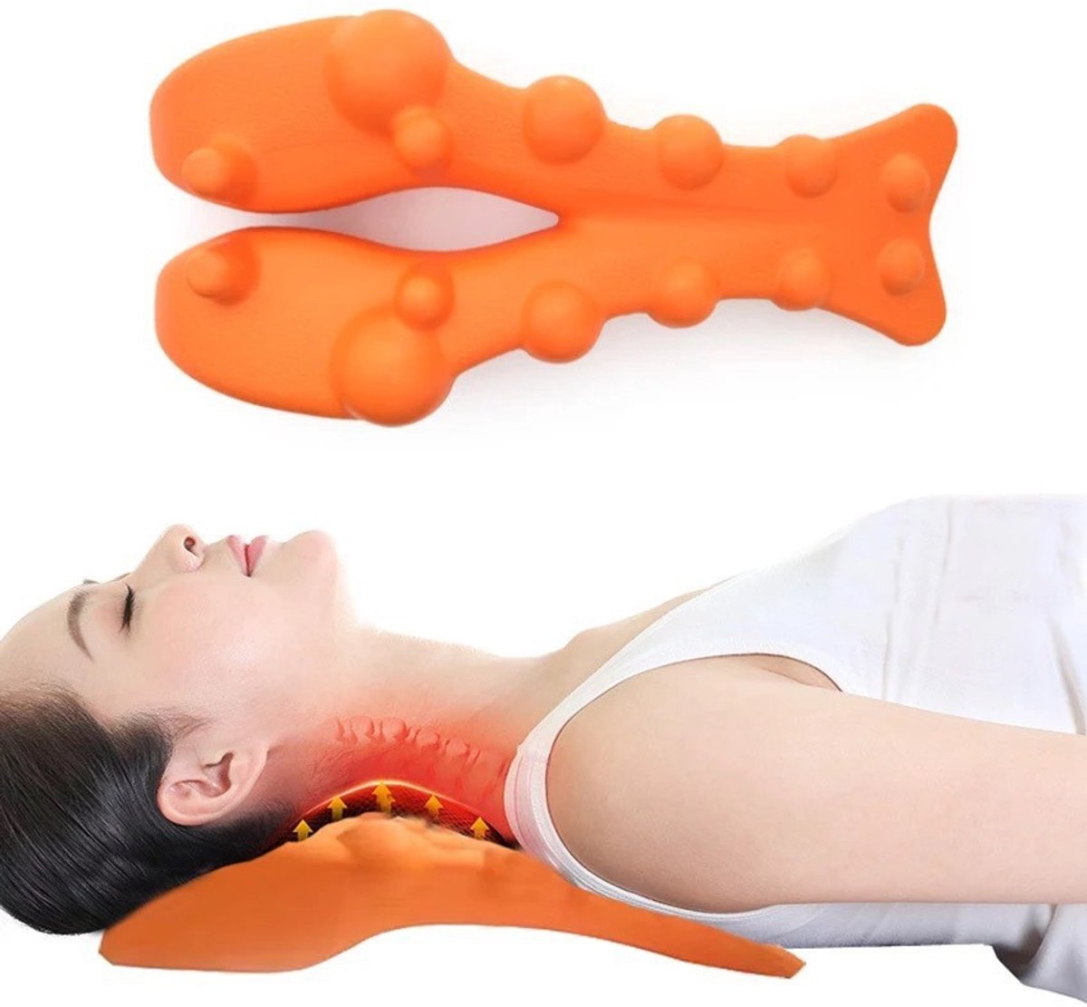 Triggerpointmassageapparaat voor nek- en bovenrugklachten met acupressuurpunten. Eenvoudig thuis te gebruiken.