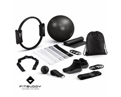 FitBuddy 18-delige Pilates Set – Pilates Ring, Weerstandsbanden & Accessoires – Thuis Fitness, Yoga & Core Training – Incl. Opbergtas