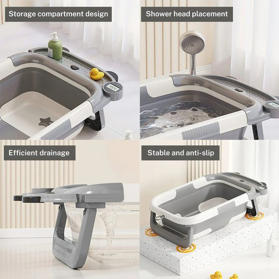 HHHK - Opvouwbaar Babybad - Babybadje - Incl. Thermometer en Kussen - Grijs - Baby bad - Baby badset - Pasgeborenen - Draagbaar van Merkloos — afbeelding 2