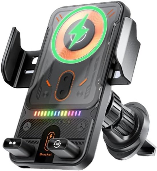 Telefoonhouders Auto met Draadloze Oplader 15W - Smart Sensor Auto Telefoonhouder - One-Touch Rotating Automatisch openen en sluiten Draadloos - Ventilatierooster, Raam, Dashboard - Autolader - GSM houder auto