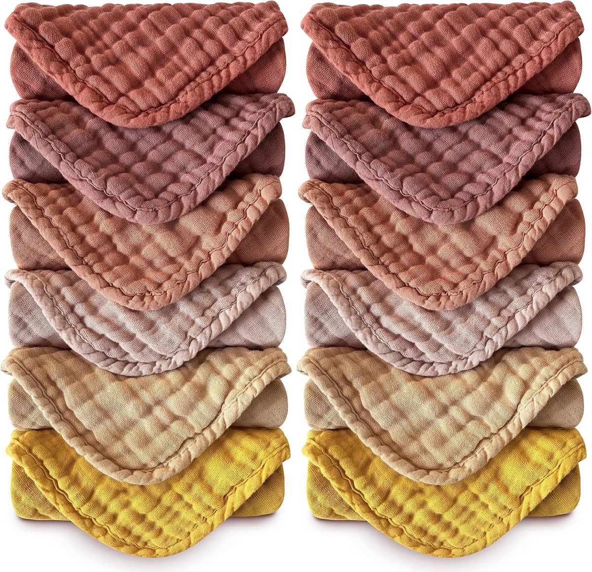 12x Baby Wasbakjes van Mousseline Katoen - Zacht en Absorberend - 30x30 cm - Neutrale Kleu