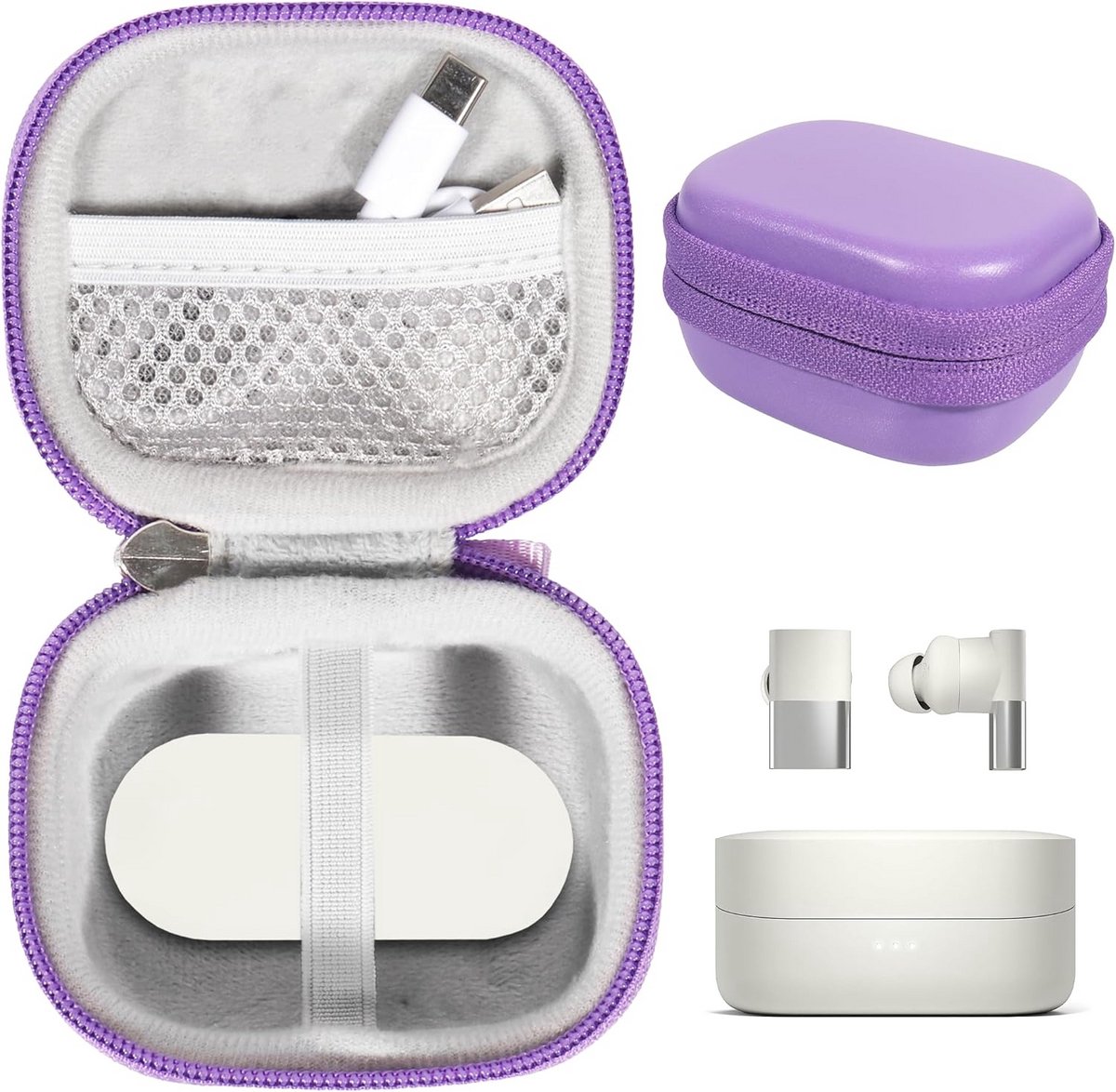 Beschermhoes voor Draadloze Oordopjes met Actieve Noise Cancelling - Compacte Opbergcase met Polsband (Paars)