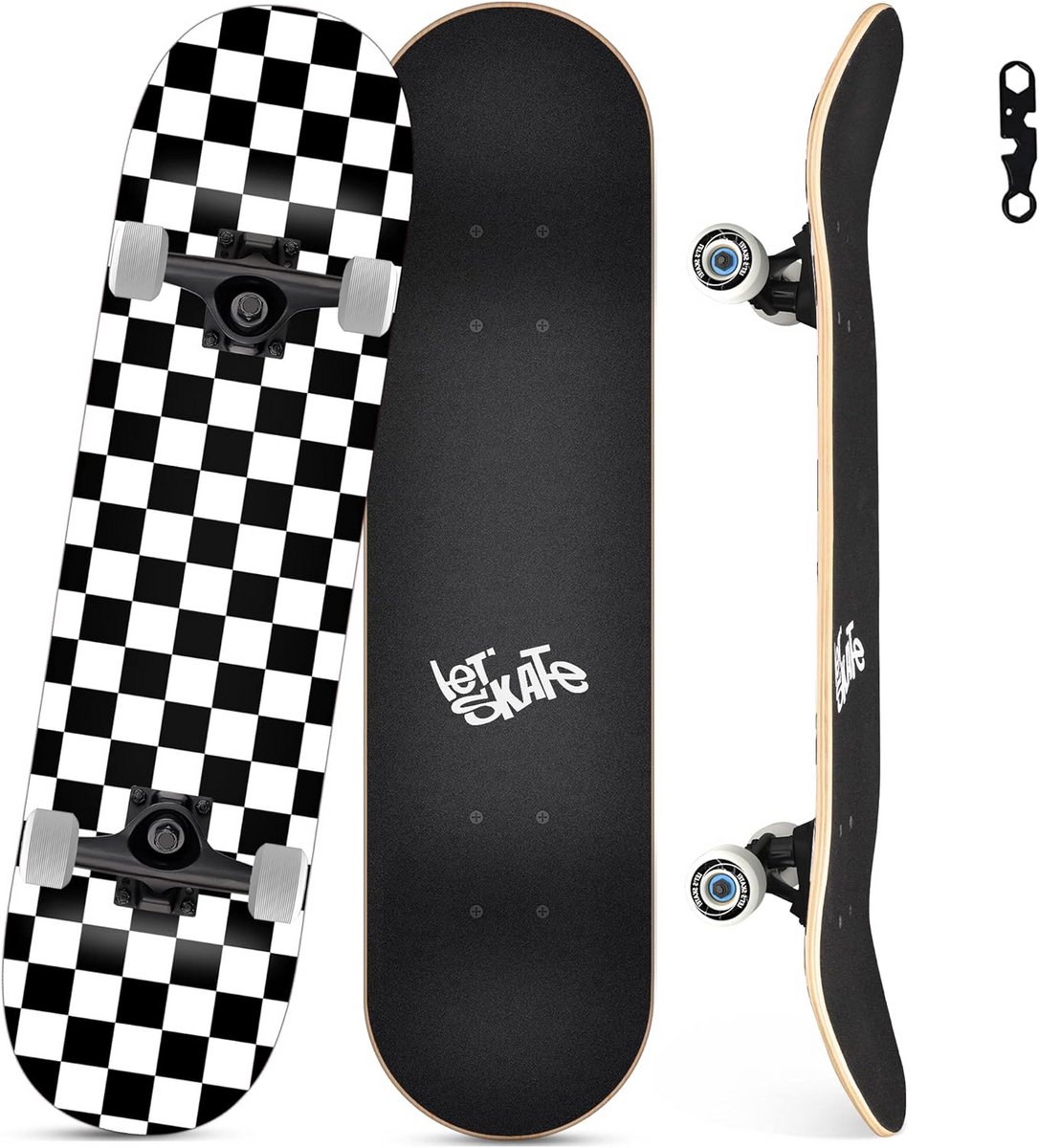 Compleet Skateboard voor Beginners en Gevorderden - 78.7cm Houten Trickfiets met Dubbele Kicktail