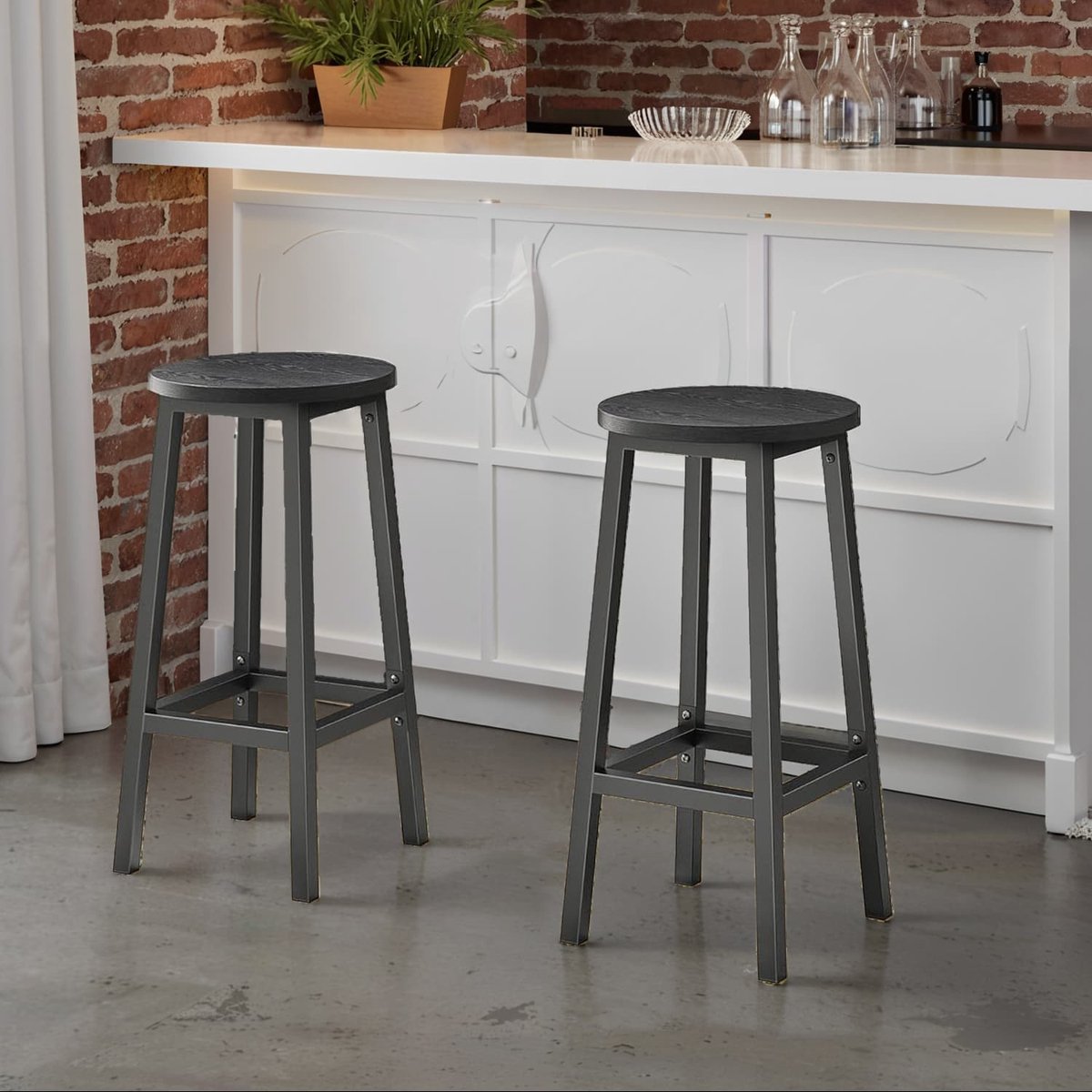 Barkrukken – Hout – Eikenbeige en wit – Set van 2 met voetensteun