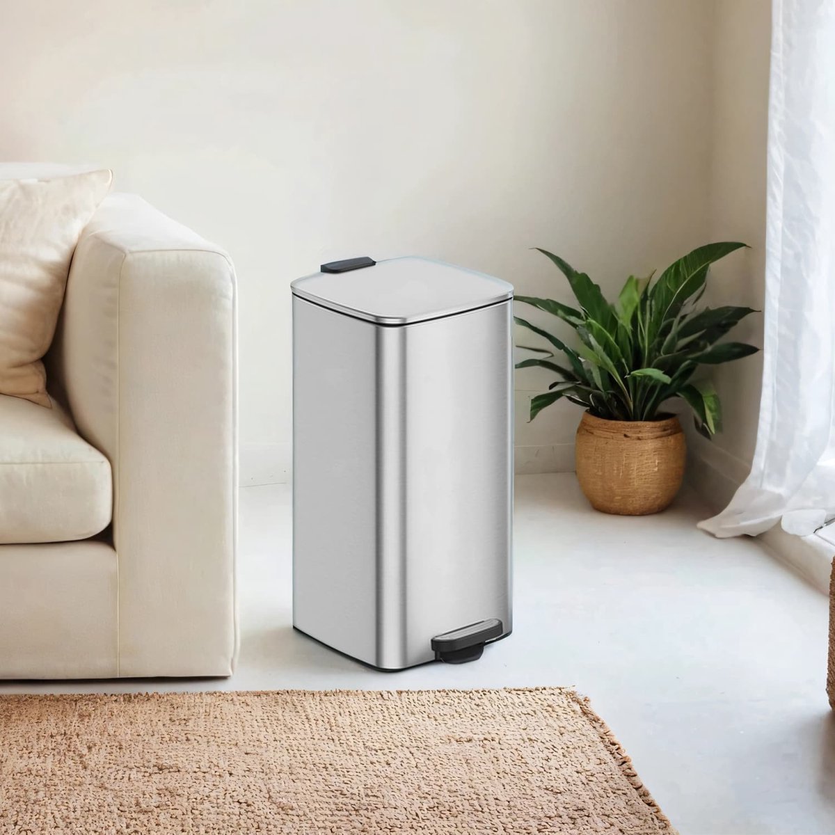 Vuilnisbak van roestvrij staal – 8 gallon (ca. 30 liter) – Metaalzilver – Keukenafvalbak