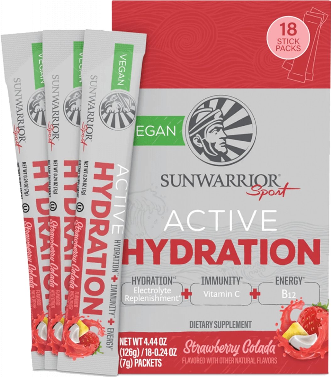 Sunwarrior Active Hydration Stick Packs (18x7g) Strawberry Colada - Intra- & Post-Workout - Intra-Workout