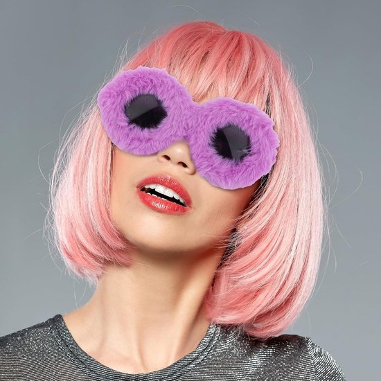 Fuzzy Ronde Zonnebril Paars - Pluche Feestbril voor Carnaval & Cosplay — afbeelding 3