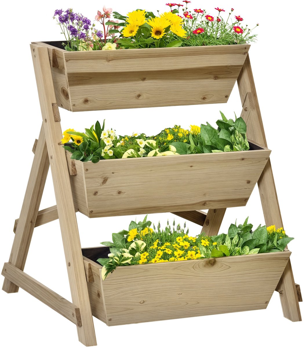 Bol.com Outsunny - Bloementrap - met 3 treden - non-woven voering - Bruin aanbieding