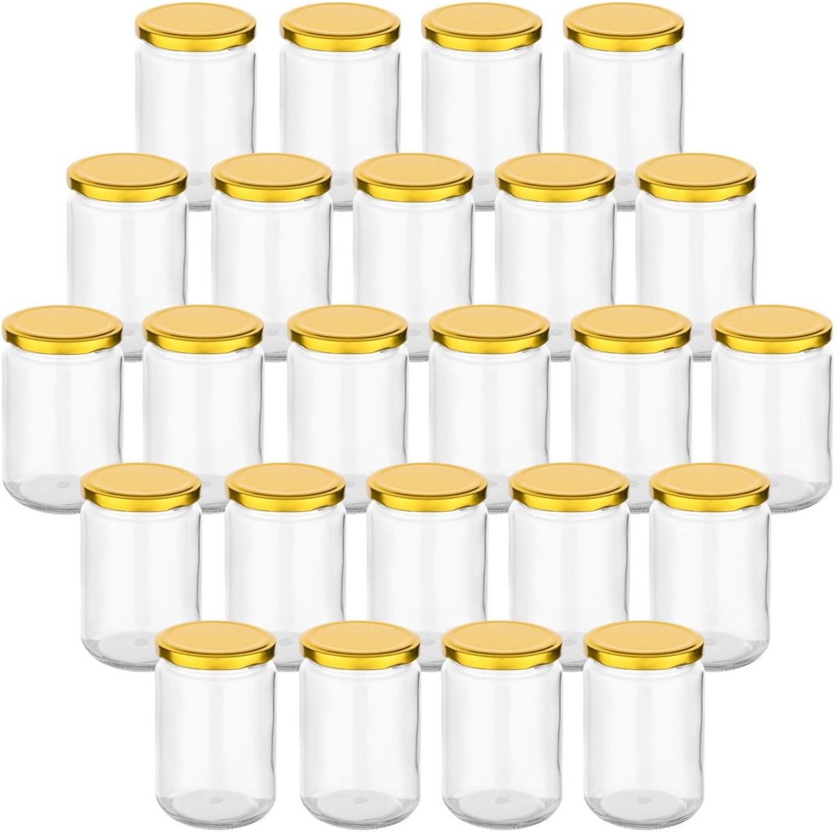Set van 24 Ronde Voorraadpotten 350 ml met Gouden Schroefdeksel