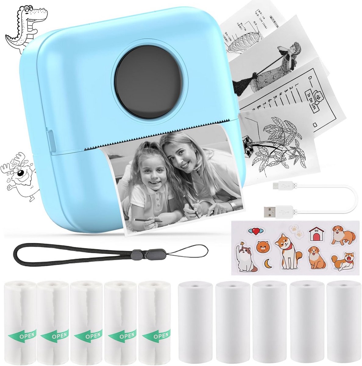 Draagbare Mini Printer - Inktloze Fotoprinter met 10 Rollen Papier - Geschikt voor Android & iOS