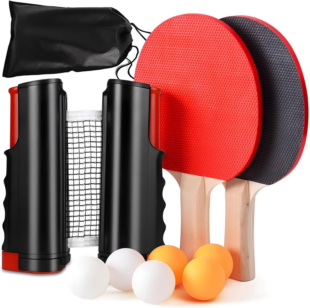 Complete Tafeltennisset met 2 Batjes, 6 Ballen en Intrekbaar Net