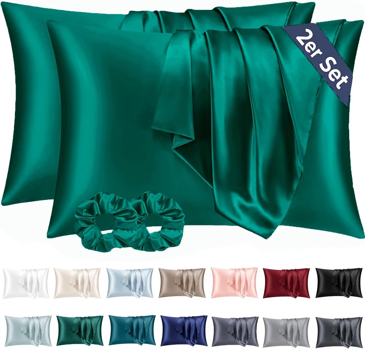 Set van 2 Satijnen Kussenslopen 50x70 cm Groen - Zijdezacht Slaapcomfort voor Haar en Huid