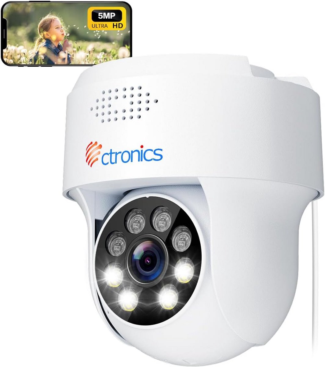 5MP WiFi Buiten Camera - PTZ Domecamera met Kleuren Nachtzicht & AI Detectie