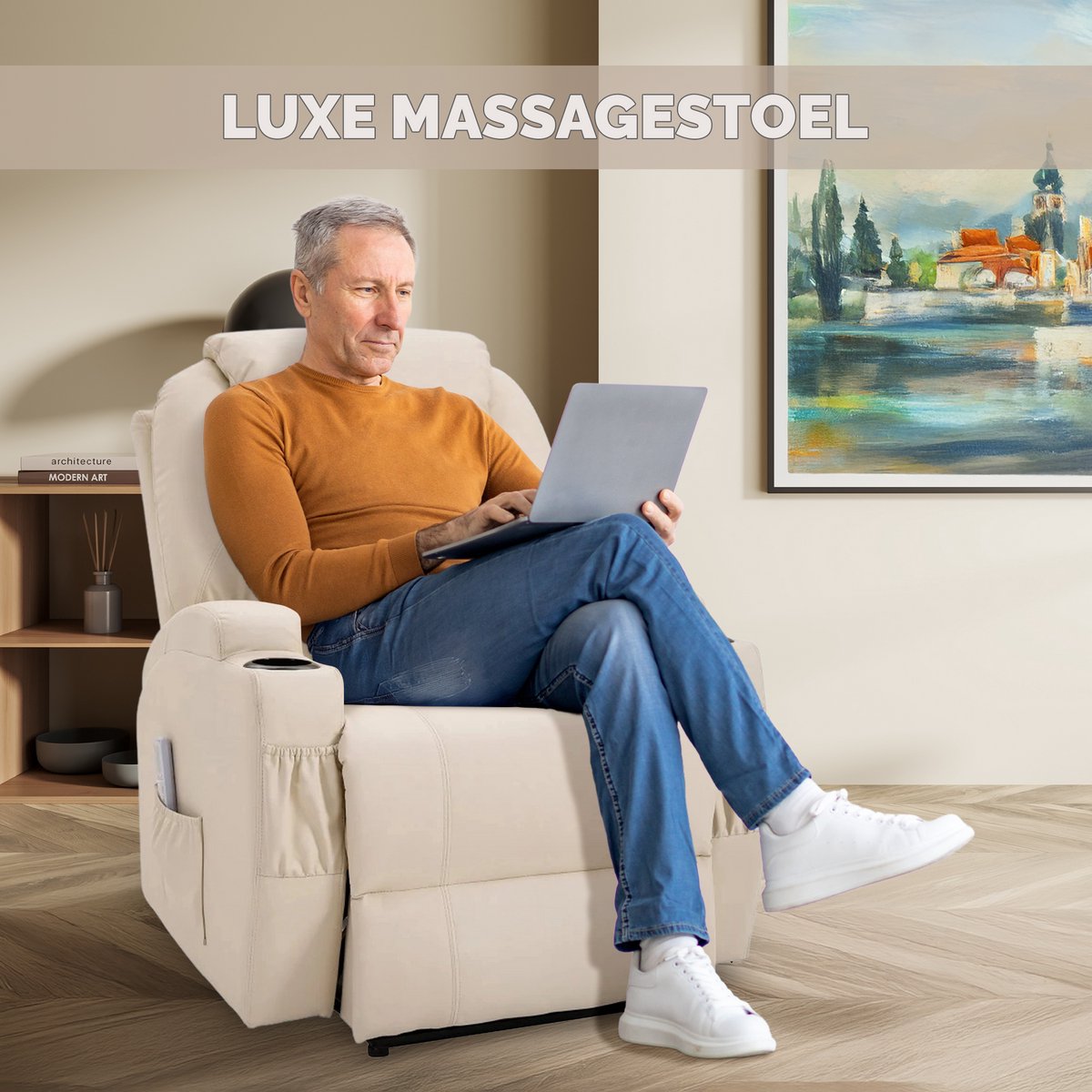 GranMaison Massagestoel Relaxfauteuil Beige Elektrisch - afbeelding 2