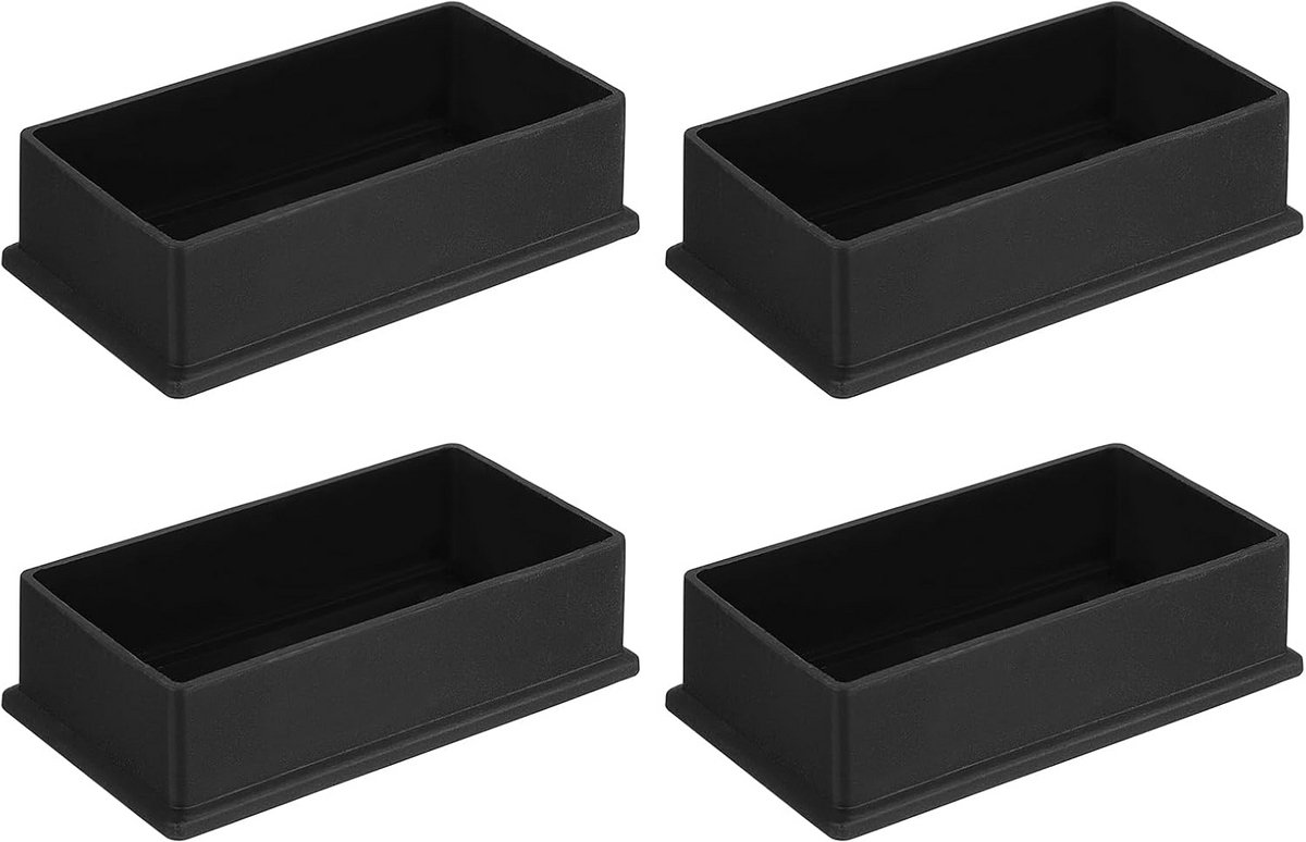 4x Vierkante Stoppen voor Meubelpoten PVC - 100x50mm - Zwart - Potendoppen voor Stoel en Tafel
