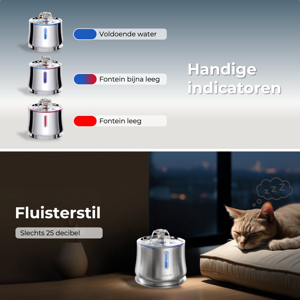 CatElite® - RVS Drinkfontein Kat | Mist - Waterdispenser incl. 3 filters - 2.5L Waterfontein Kat - Kattenfontein - Fluisterstil thumbnail 2