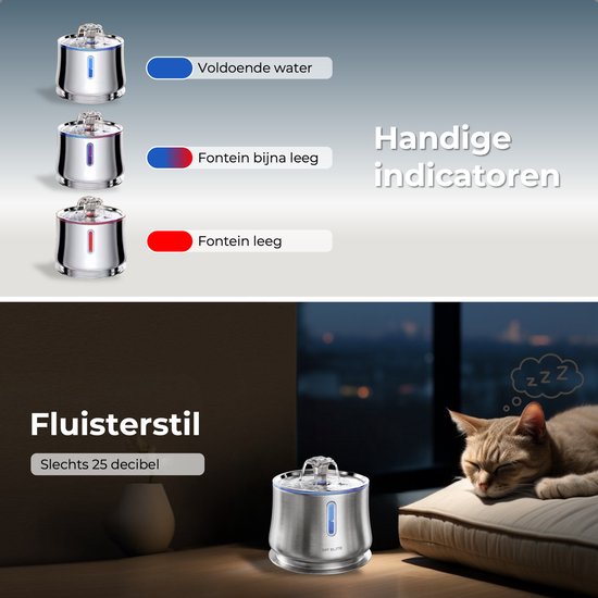 CatElite® - RVS Drinkfontein Kat | Mist - Waterdispenser incl. 3 filters - 2.5L Waterfontein Kat - Kattenfontein - Fluisterstil