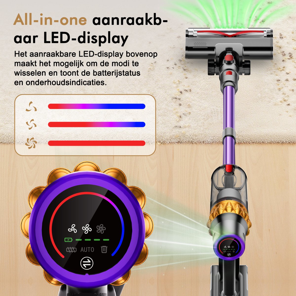 Hiaonyx Draadloze Steelstofzuiger met Borstelloze Motor - afbeelding 3