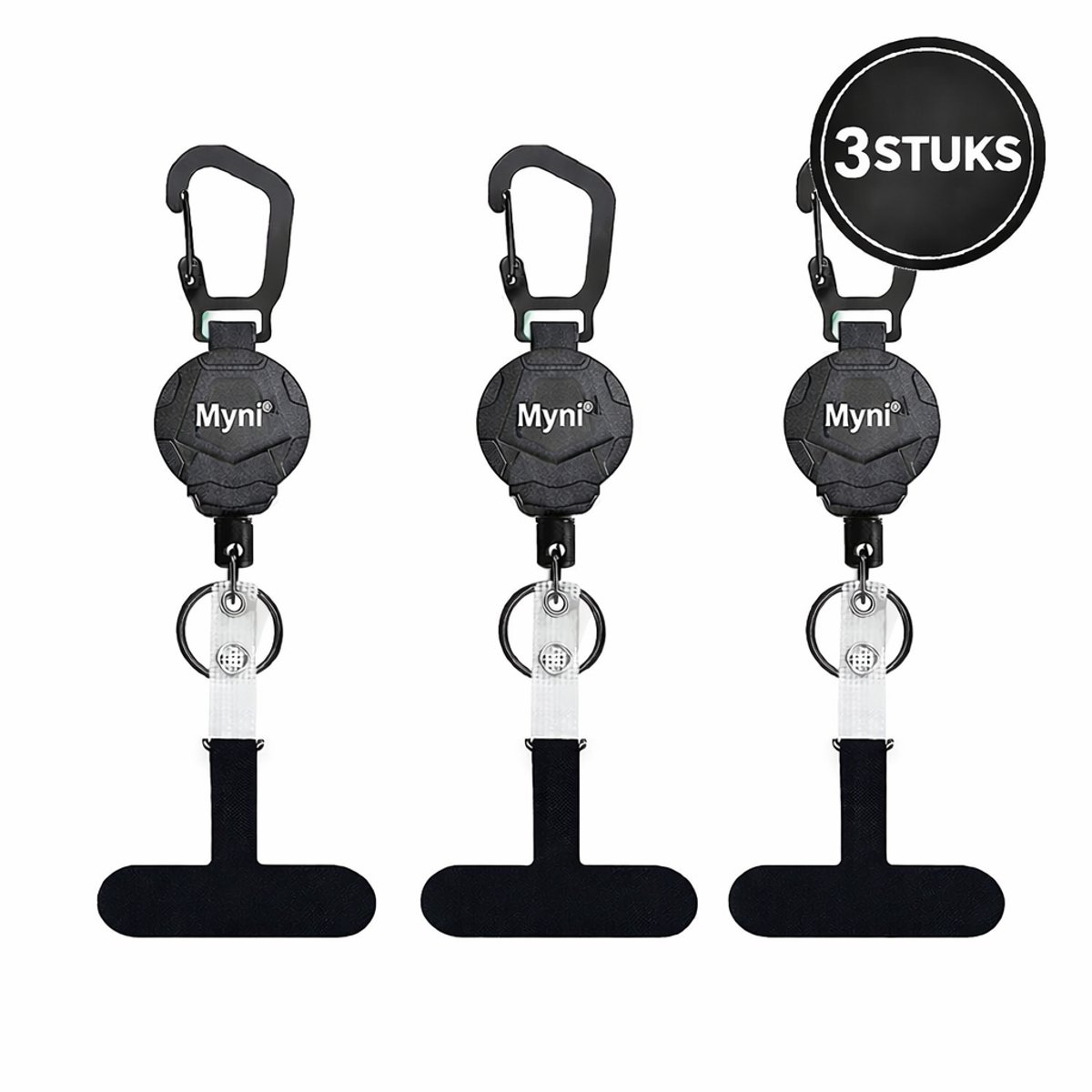 3 STUKS Anti-diefstal Telefoonhouder met Broekclip – Smartphone Veiligheidskoord – Uittrekbaar Koord tot 60 cm – Universele Telefoon Veiligheidslus – Zwart