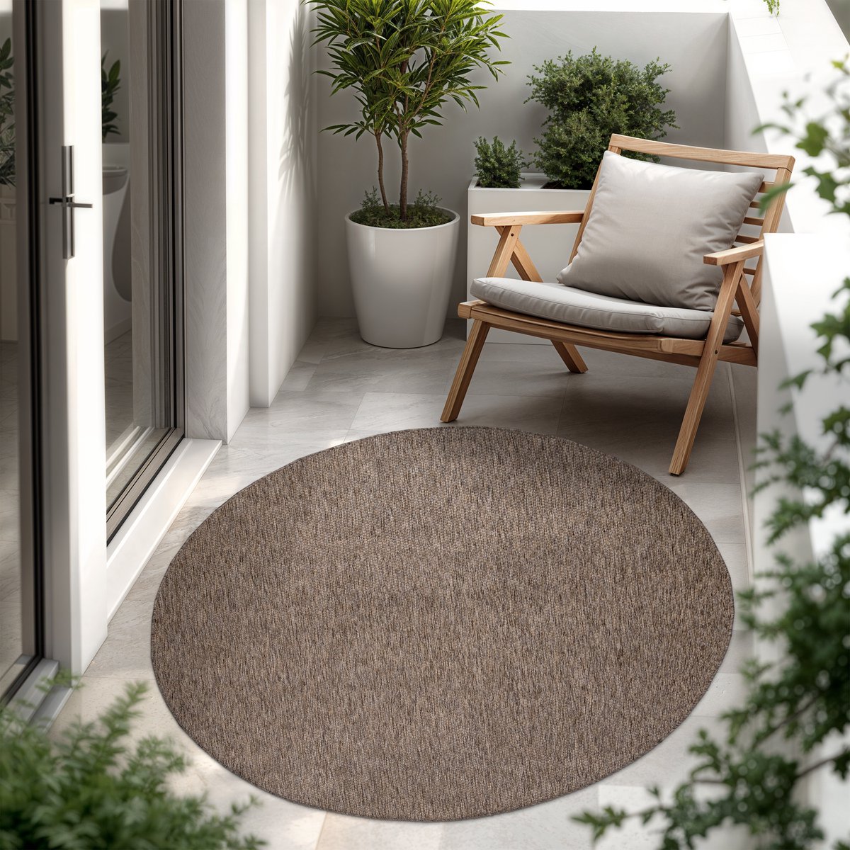 Paco Home In-& Outdoor Balkon Terras Keukenvloerkleed Eenkleurig Gemêleerd Patroon 120 cm Rund