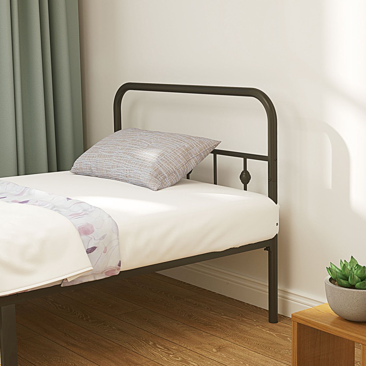 Wishdor Metalen Eenpersoonsbedframe 90x200 cm – Stille Constructie met Rubberen Demping – Opbergruimte Onder Bed – Zwart