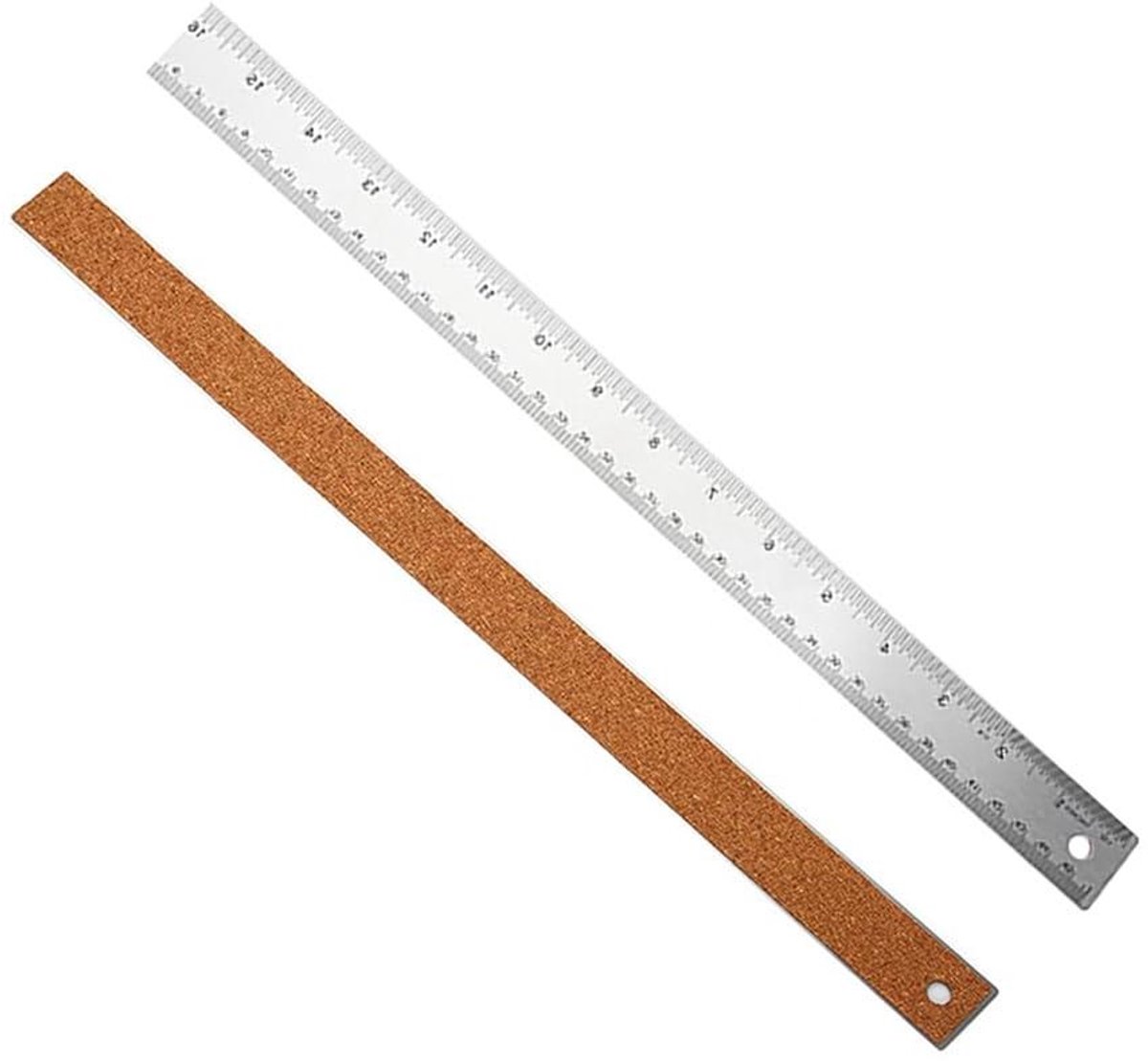 Roestvrijstalen linialen met kurk, 35 cm, met inch en centimeters - Voor tekenen, naaien, houtbewerking - School en kantoor - Set van 2 stuks