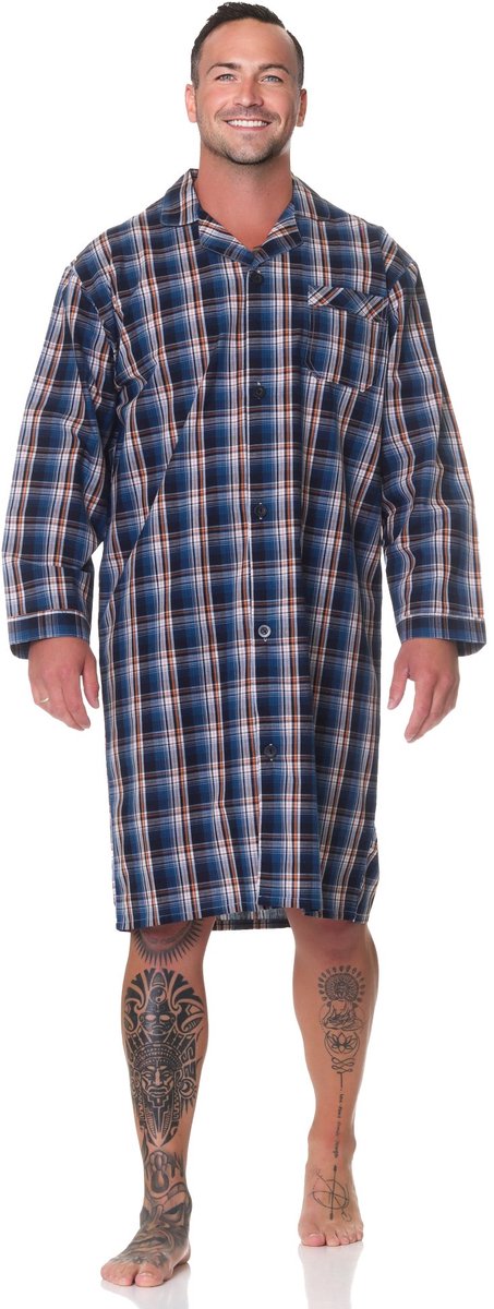 Normann geweven herennachthemd met lange mouwen en knoopsluiting - ook in oversize