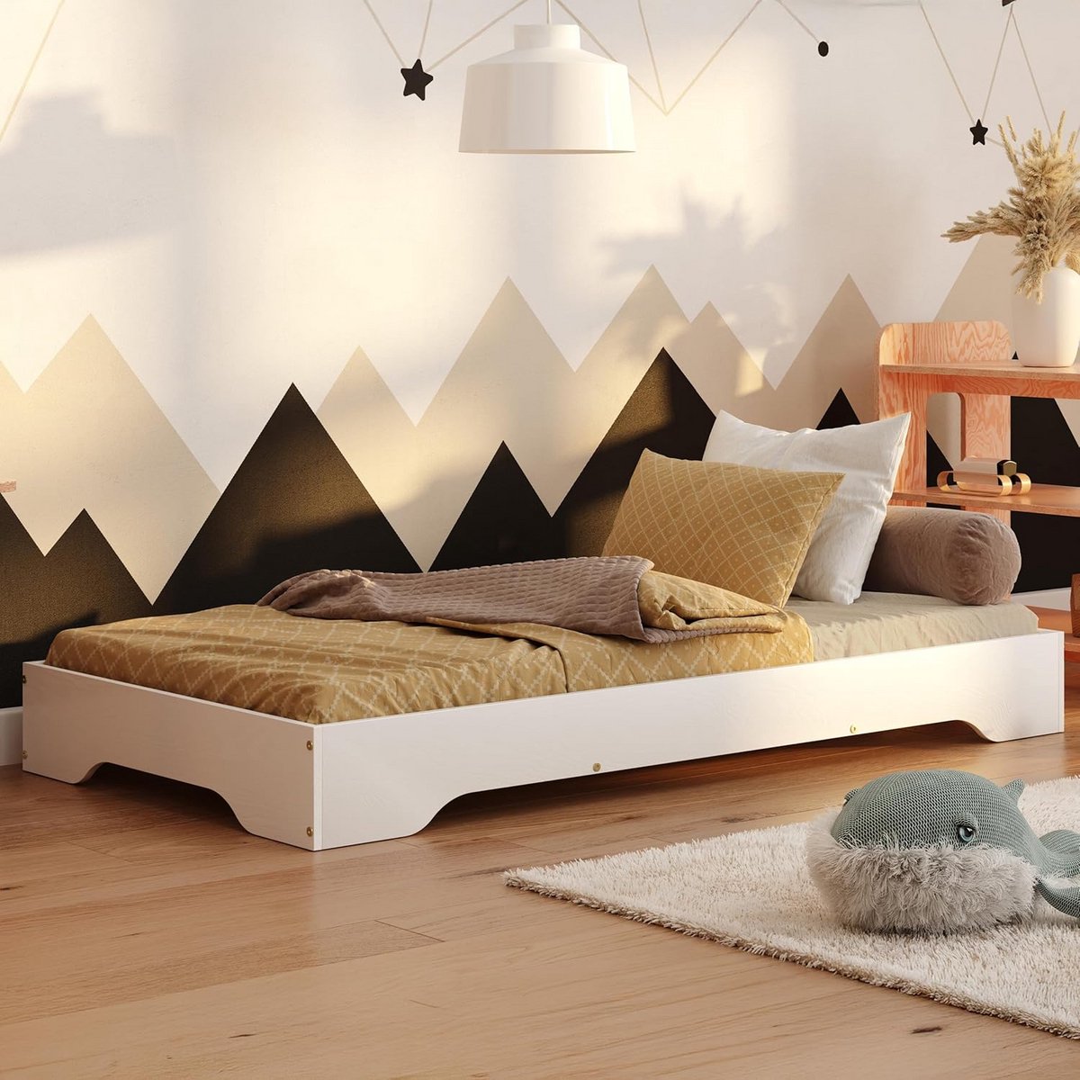 Kindermodel Bed 70x160 Wit - Montessori Kinderbed van FSC Grenenhout met Lattenbodem