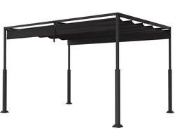 Pergola Met Uitklapbaar Dak 3x4m Stabiele Tuinpergola Met Staalframe En Schuifdak 245cm Hoog UV-Beschermend Partyzelt Voor Balkon Terras Strand Zwart NAIZY