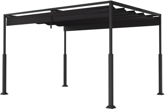 Pergola Met Uitklapbaar Dak 3x4m Stabiele Tuinpergola Met Staalframe En Schuifdak 245cm Hoog UV-Beschermend Partyzelt Voor Balkon Terras Strand Zwart NAIZY