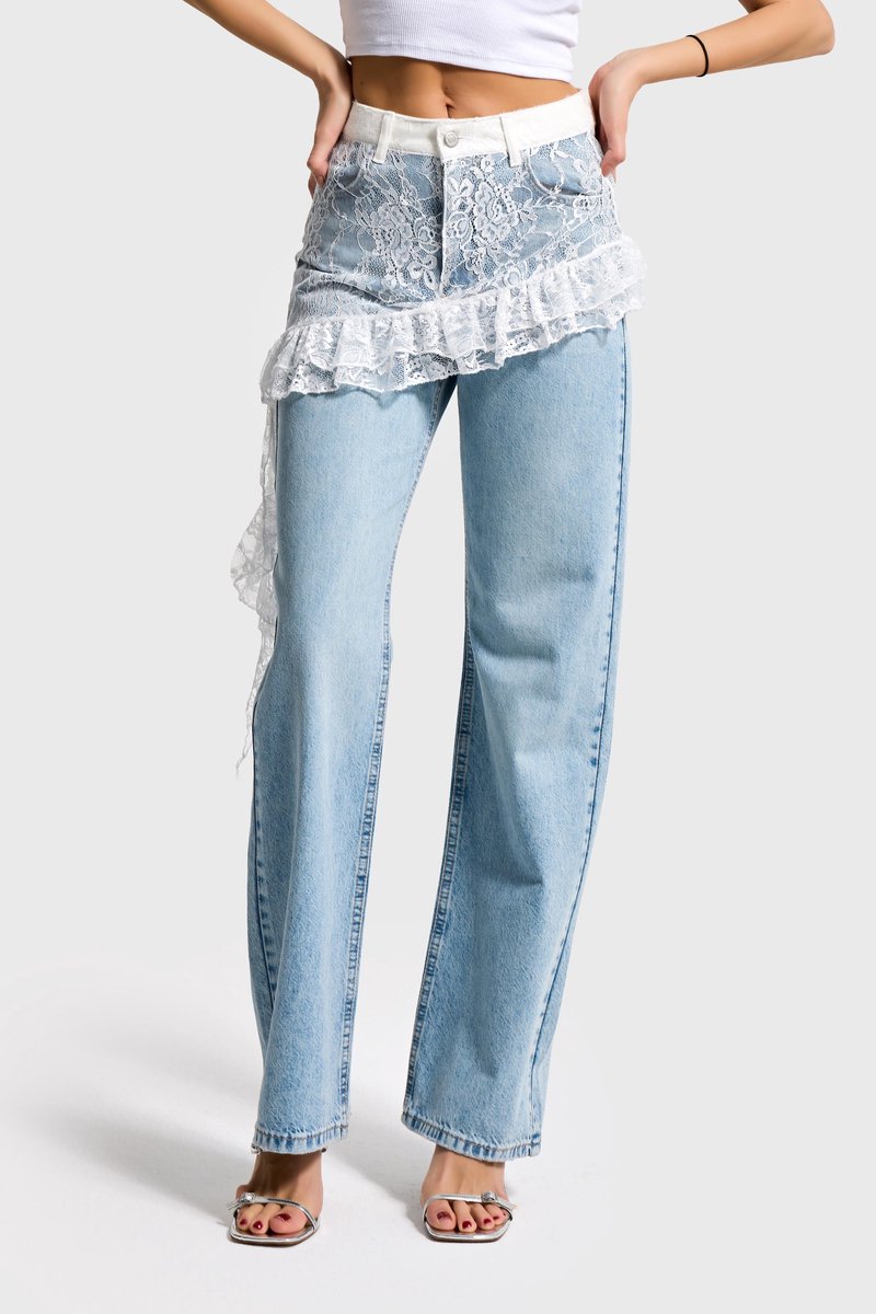 It's Basic - LACE STRAIGHT HIGH RISE JEANS