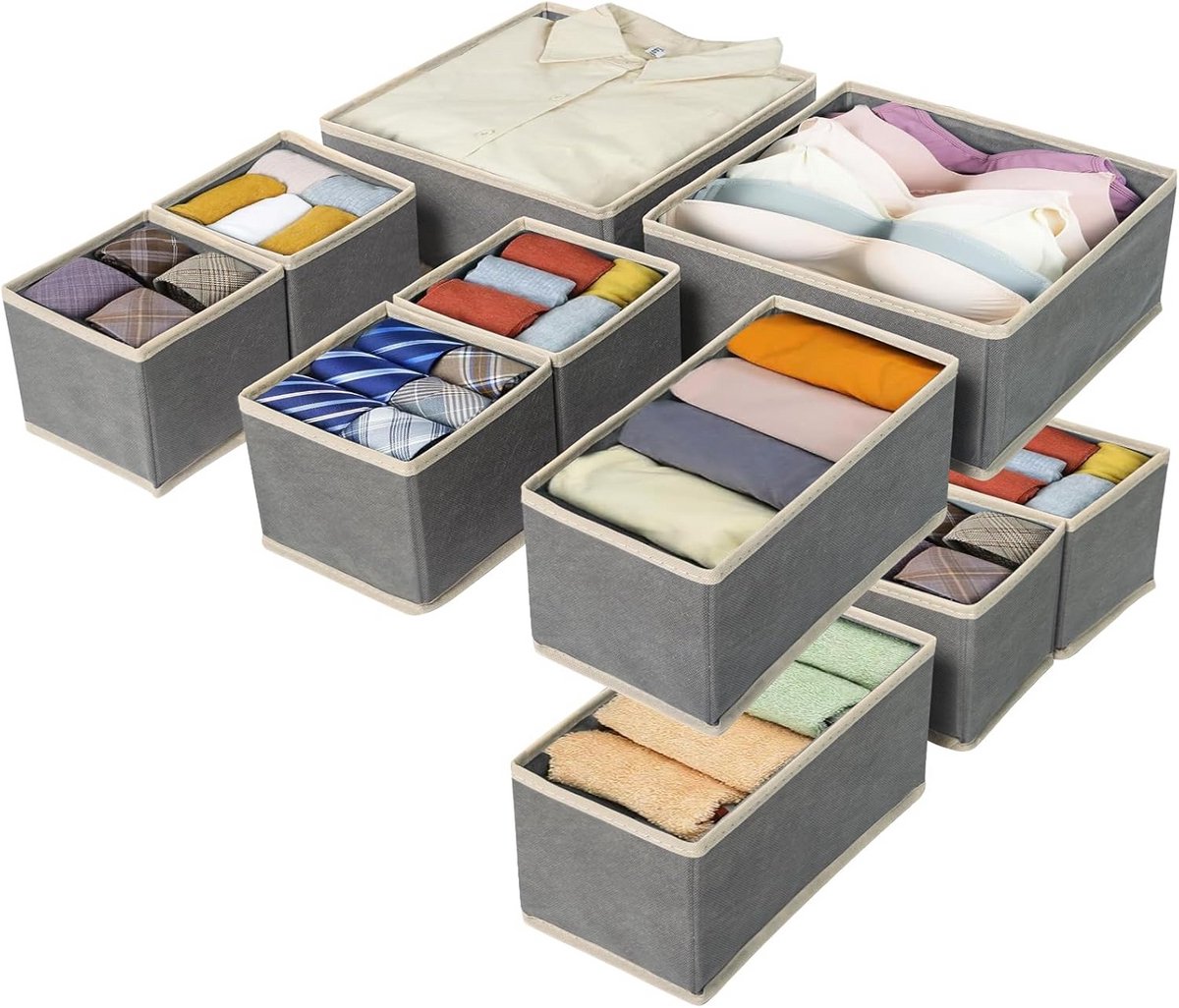 10-Delige Opvouwbare Lade Organizer Set - Kastindeling voor Sokken, Ondergoed & Accessoires