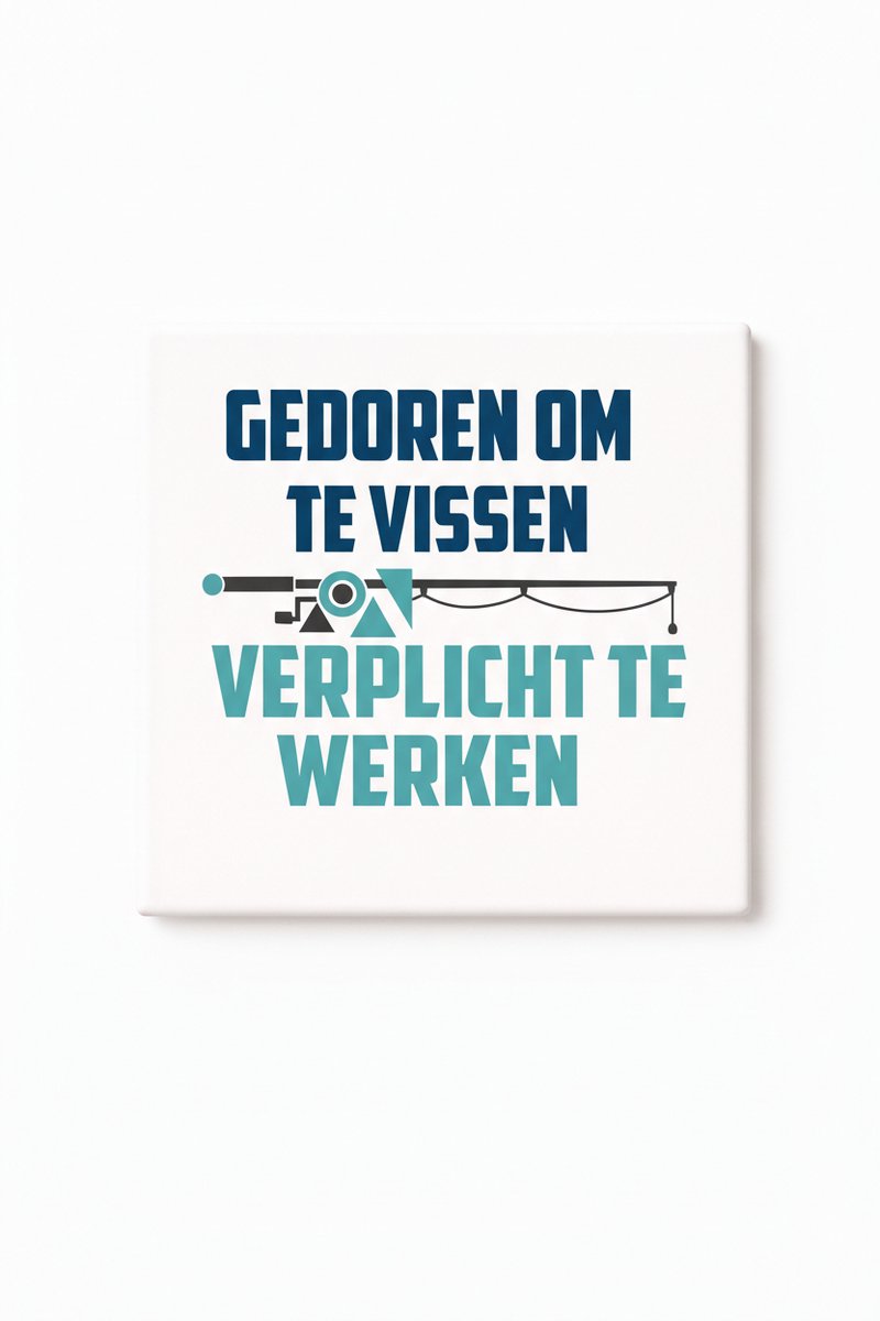 Bedruk King Geboren om te Vissen Keramische Tegel – Grappige Nederlandse Vis Quote Wanddecoratie Cadeau voor Vissers Wit