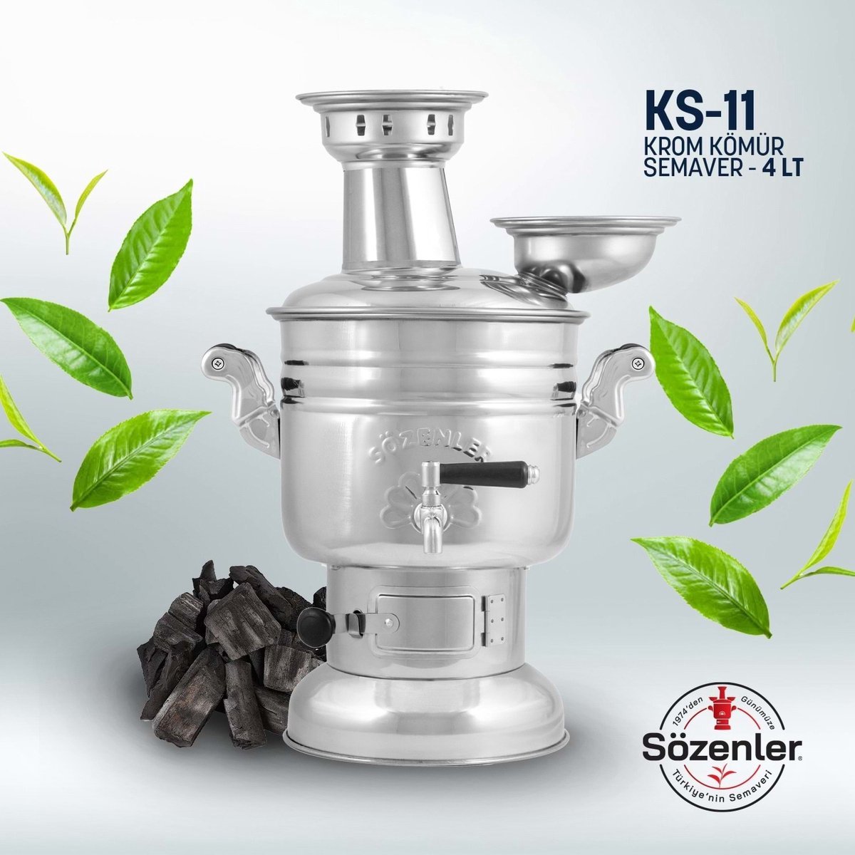 Sözenler KS-11 Turkse verchroomde Samowar / Semaver - 4,5 liter - 150 oz Free Energy boiler en theemaker voor boot, camping, wandelen, jagen, zeilen